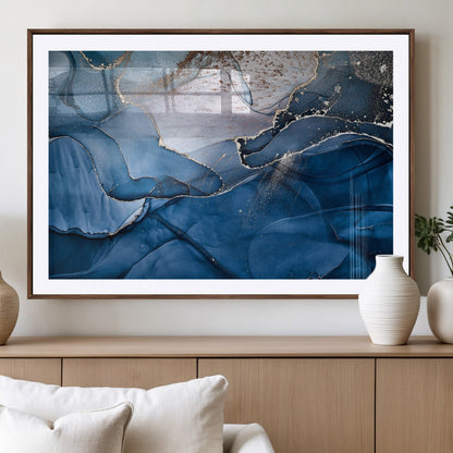 -Abstract Blue Gold Fluid Art Wall Decor – Modern Canvas Print, Elegant Home & Office Wall Art, Stylish Living Room or Bedroom Decoration