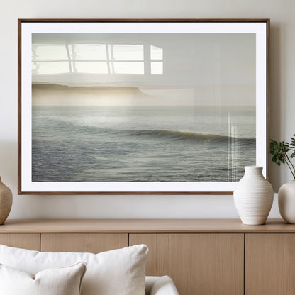Canvas of a misty ocean scene with coastal cliffs and soft neutral tones, ideal for Scandinavian coastal or minimalist nature-inspired home decor.
