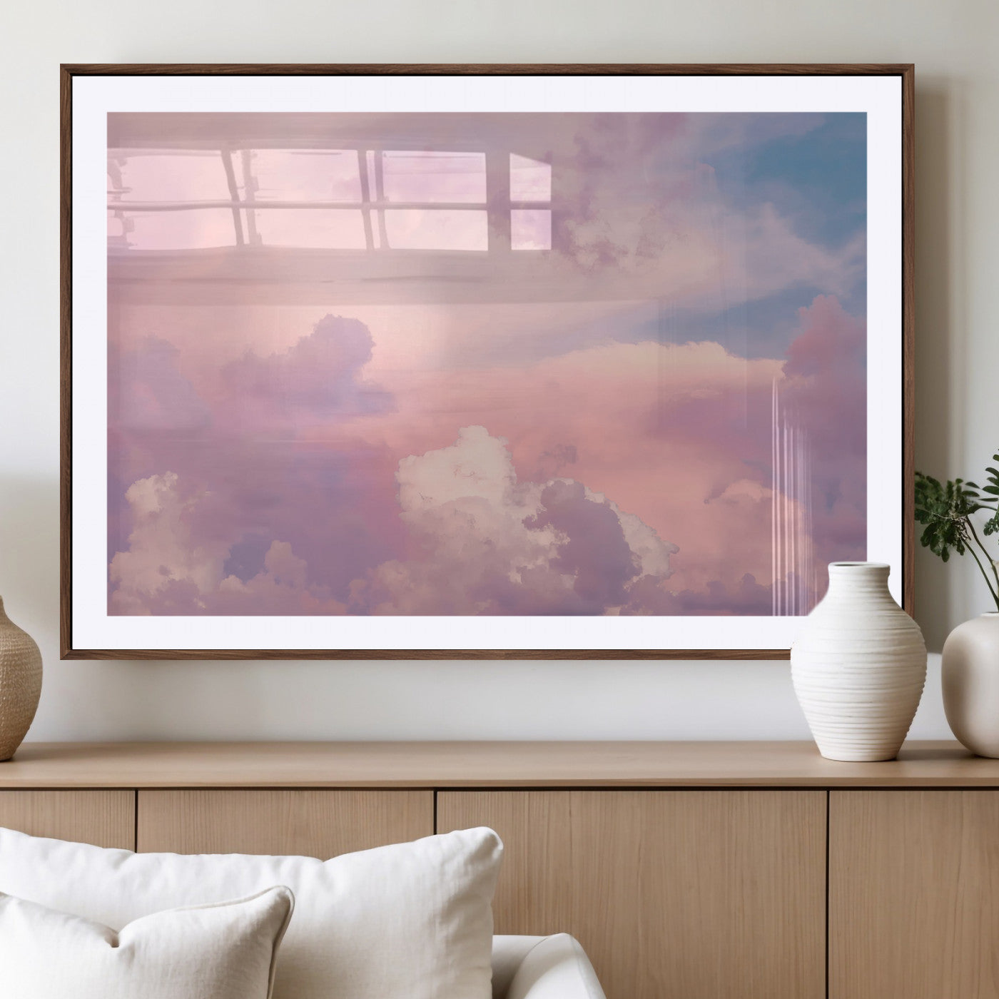 Soft pastel-colored clouds in shades of pink, purple, and blue, creating a dreamy and serene sky perfect for a calming decor touch.