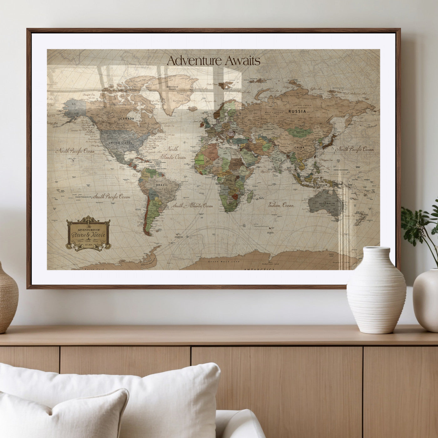 Custom Push Pin World Map Wall Canvas Print – Personalized Travel Tracker with Pins – Framed Custom Quotie Canvas for Home Office Decor