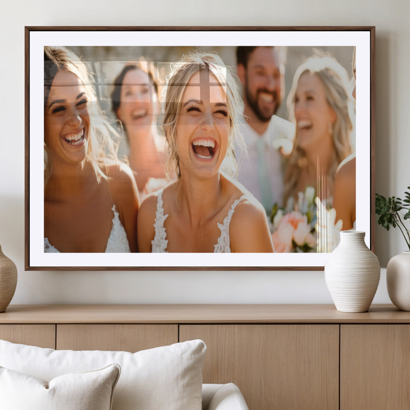 MGC-FP-36x24 - Joyful Wedding Wall Art – Laughing Bride and Bridesmaids Canvas Print, Romantic Celebration Photography Decor for Bedroom, Living Room, or Wedding Gift