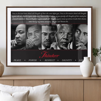 Monochrome canvas of iconic Black leaders with a powerful quote, perfect for modern spaces with a cultural or motivational theme.