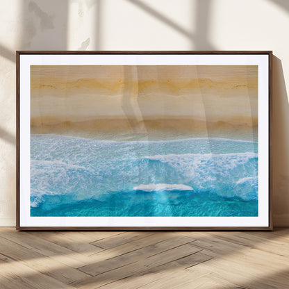43046-MGC-FP-36x24_Walnut-Aerial Beach Wall Art – Serene Ocean Waves & Sandy Shore Canvas Print, Coastal Home Decor for Living Room, Bedroom or Office