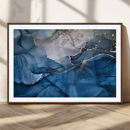 27810-MGC-FP-36x24_Walnut-Abstract Blue Gold Fluid Art Wall Decor – Modern Canvas Print, Elegant Home & Office Wall Art, Stylish Living Room or Bedroom Decoration