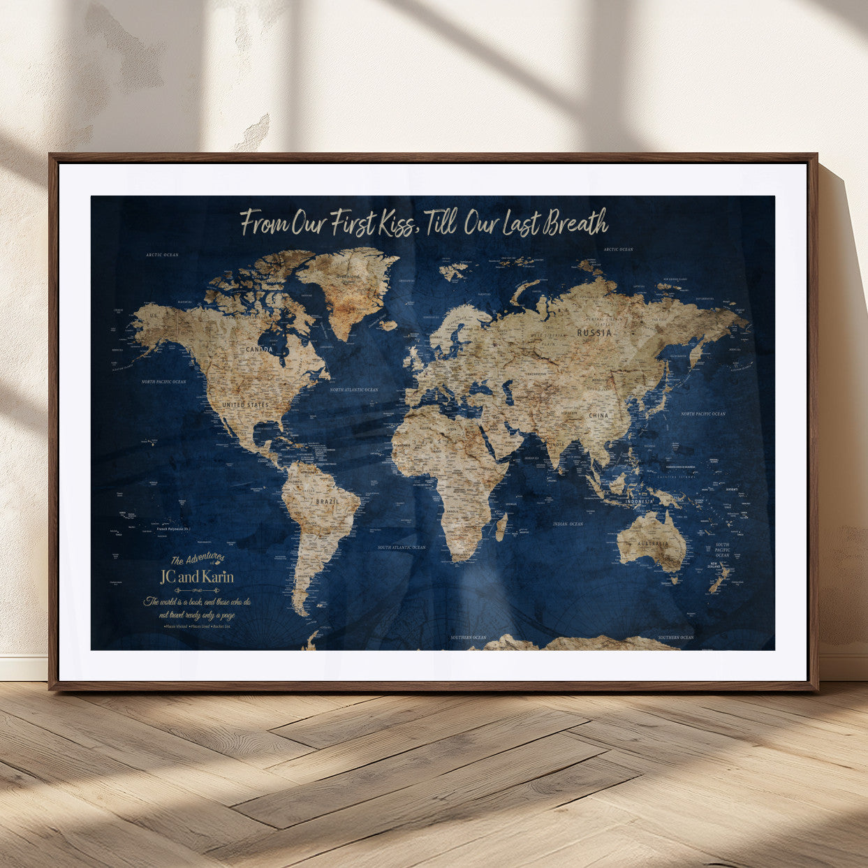 56122A-MGV-CV-36X24-Push Pin World Map Canvas Print – Framed Wall Art for Couples to Track Their Travels – Anniversary Gift or Home Adventure Decor - H2-Orj