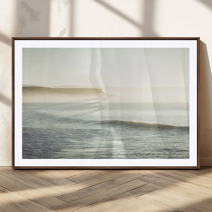 Canvas of a misty ocean scene with coastal cliffs and soft neutral tones, ideal for Scandinavian coastal or minimalist nature-inspired home decor.