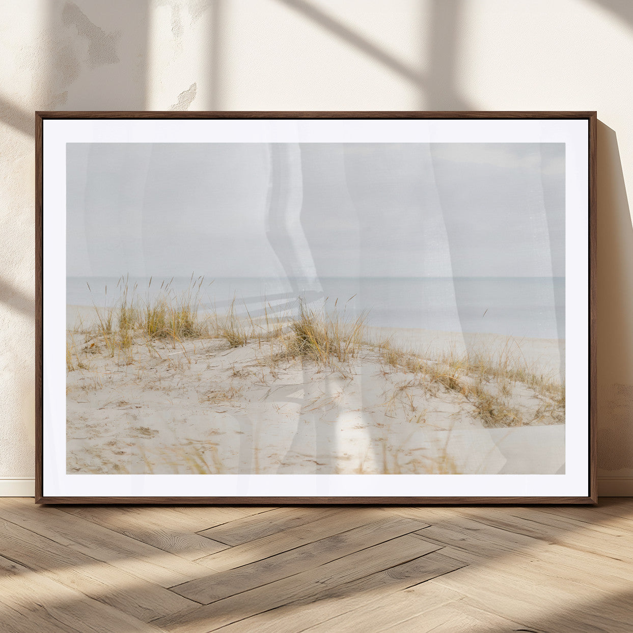 Canvas of soft beach dunes and coastal grasses in neutral tones, perfect for Scandinavian coastal or minimalist nature-inspired home decor.   2/2