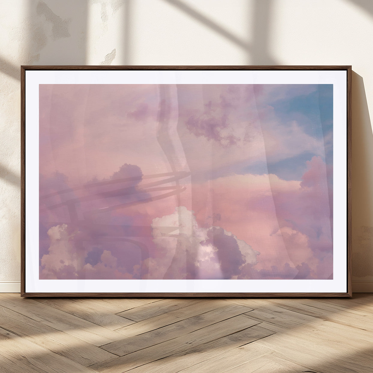 Soft pastel-colored clouds in shades of pink, purple, and blue, creating a dreamy and serene sky perfect for a calming decor touch.