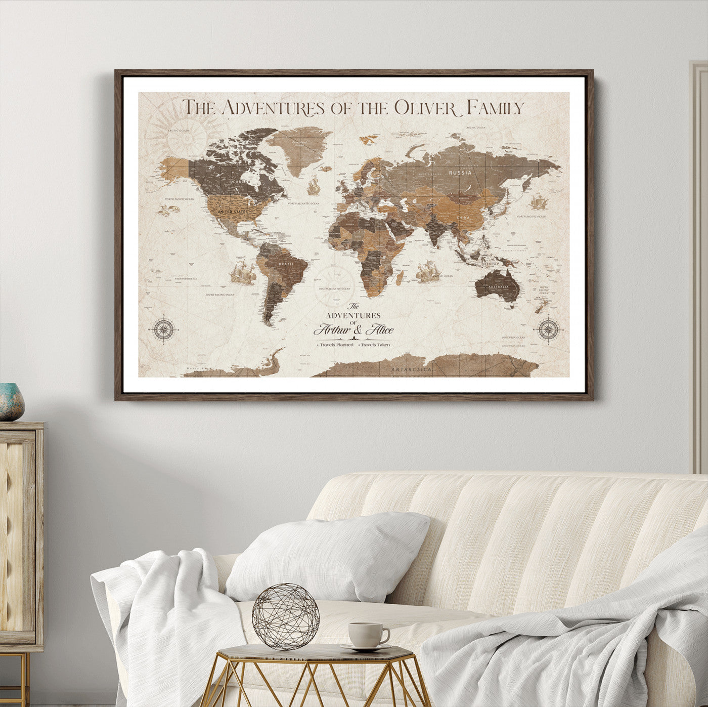 84483613-MGC-FP-36x24-Custom Push Pin World Map Wall Canvas Print – Personalized Travel Tracker with Pins – Framed Large Multi-Size Canvas for Home Office Decor