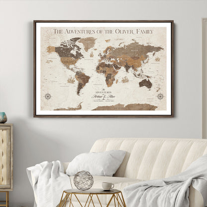 84483613-MGC-FP-36x24-Custom Push Pin World Map Wall Canvas Print – Personalized Travel Tracker with Pins – Framed Large Multi-Size Canvas for Home Office Decor