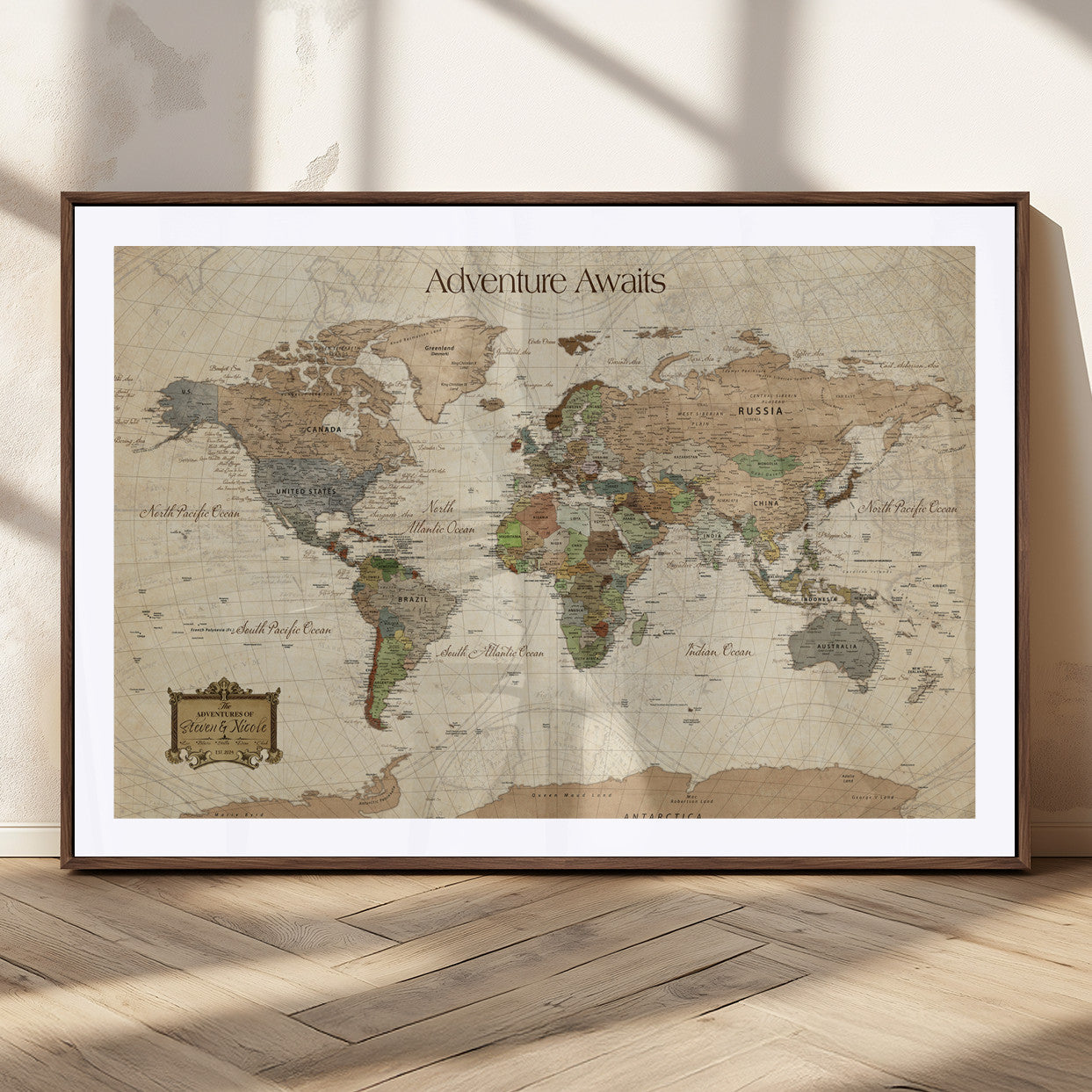 Custom Push Pin World Map Wall Canvas Print – Personalized Travel Tracker with Pins – Framed Custom Quotie Canvas for Home Office Decor
