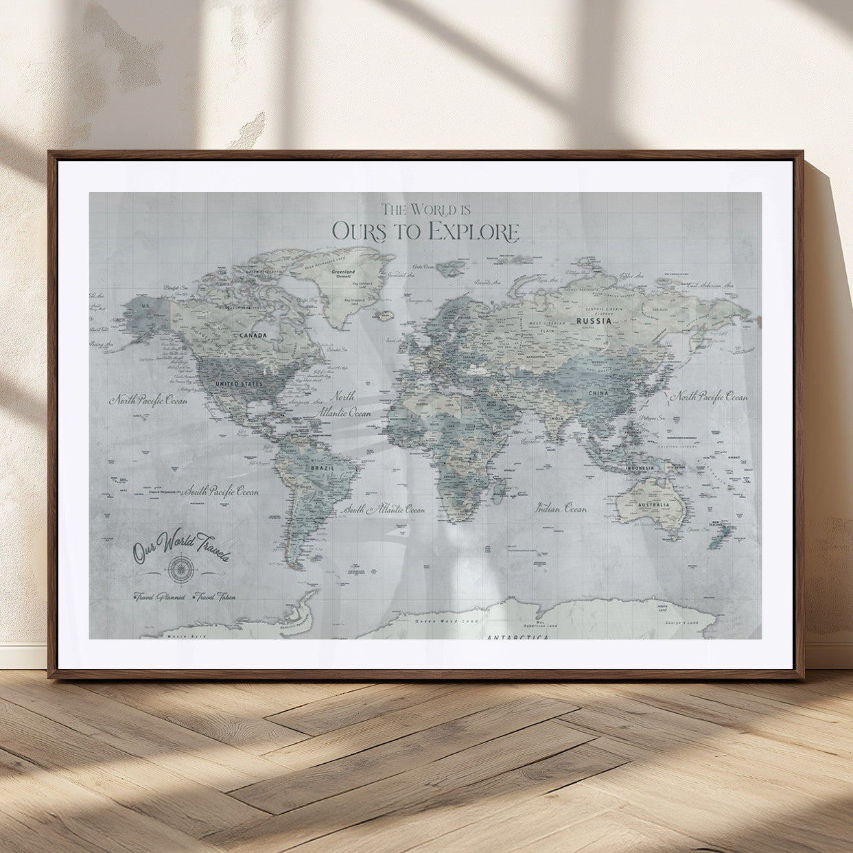 Custom Push Pin World Map Wall Canvas Print – Personalized Travel Tracker with Pins – Framed Custom Quotie Canvas for Home Office Decor