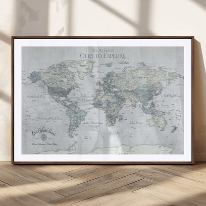 Custom Push Pin World Map Wall Canvas Print – Personalized Travel Tracker with Pins – Framed Custom Quotie Canvas for Home Office Decor