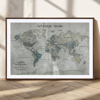 Customize Push Pin World Map Wall Canvas Print – Personalized Travel Tracker with Pins – Framed Custom Quotie Canvas for Home Office Decor