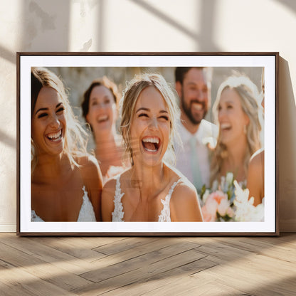 MGC-FP-36x24 - Joyful Wedding Wall Art – Laughing Bride and Bridesmaids Canvas Print, Romantic Celebration Photography Decor for Bedroom, Living Room, or Wedding Gift