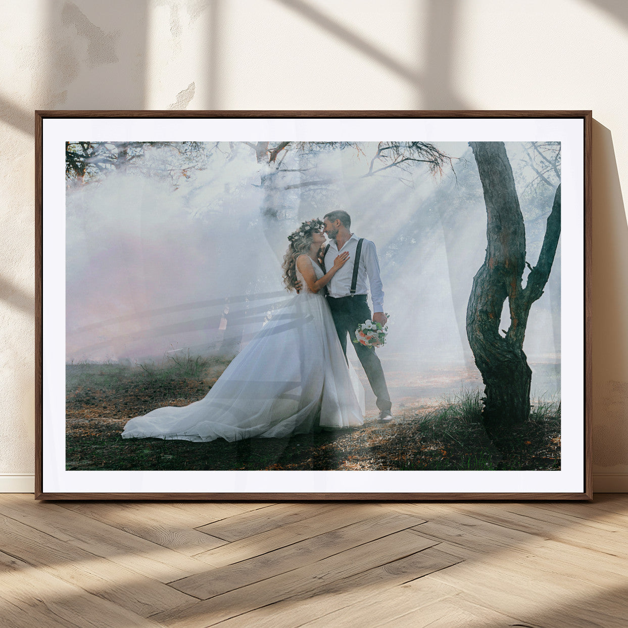 MGC-FP-36x24 - Forest Wedding Wall Art – Romantic Bride and Groom Canvas Print, Enchanted Woodland Photography Decor for Bedroom, Living Room, or Wedding Gift