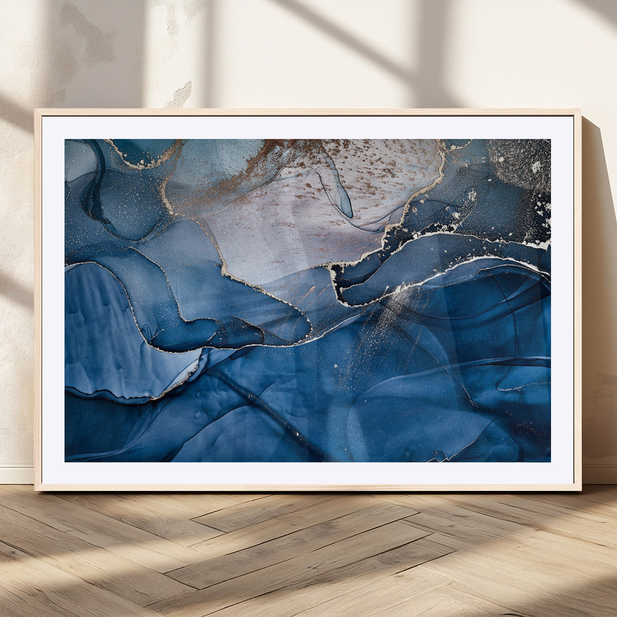-Abstract Blue Gold Fluid Art Wall Decor – Modern Canvas Print, Elegant Home & Office Wall Art, Stylish Living Room or Bedroom Decoration