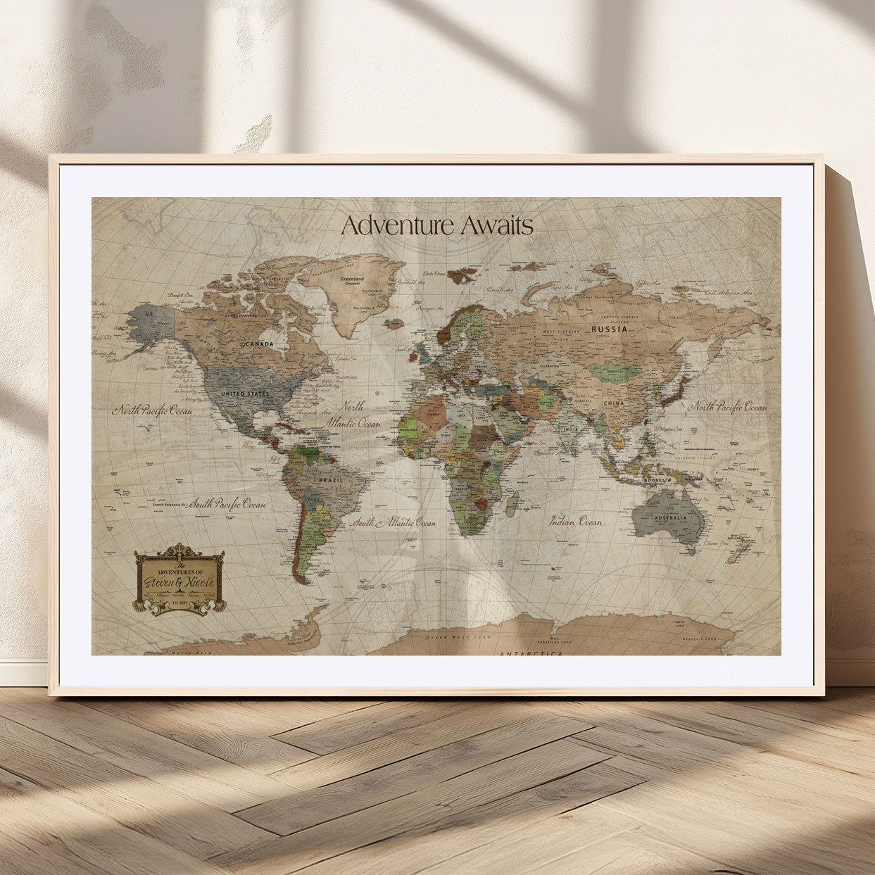 Custom Push Pin World Map Wall Canvas Print – Personalized Travel Tracker with Pins – Framed Custom Quotie Canvas for Home Office Decor
