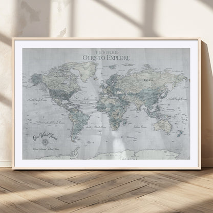 Custom Push Pin World Map Wall Canvas Print – Personalized Travel Tracker with Pins – Framed Custom Quotie Canvas for Home Office Decor