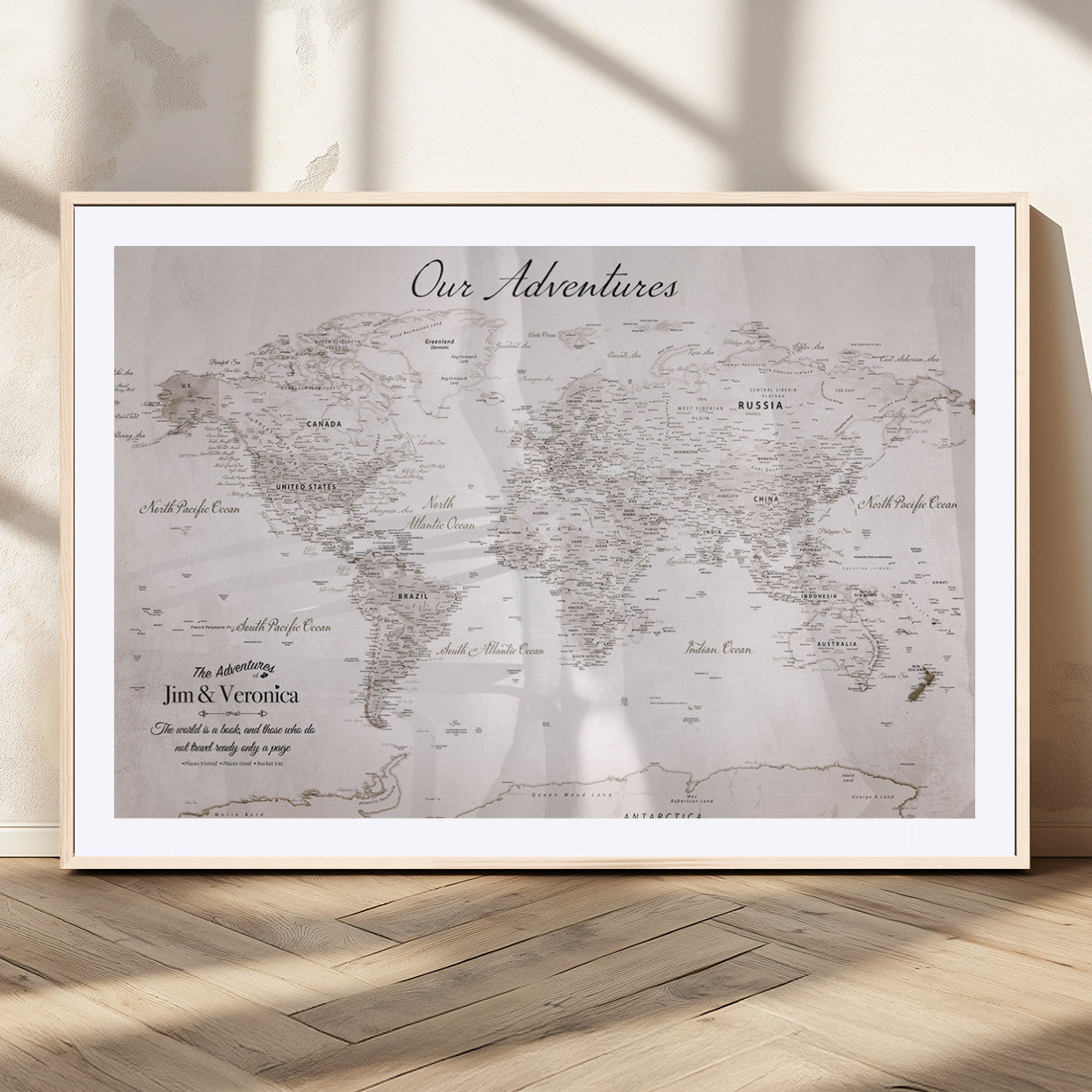 Customize Push Pin World Map Wall Canvas Print – Personalized Travel Map with Foam Pins – Framed Custom Quotie Canvas for Home Office Decor