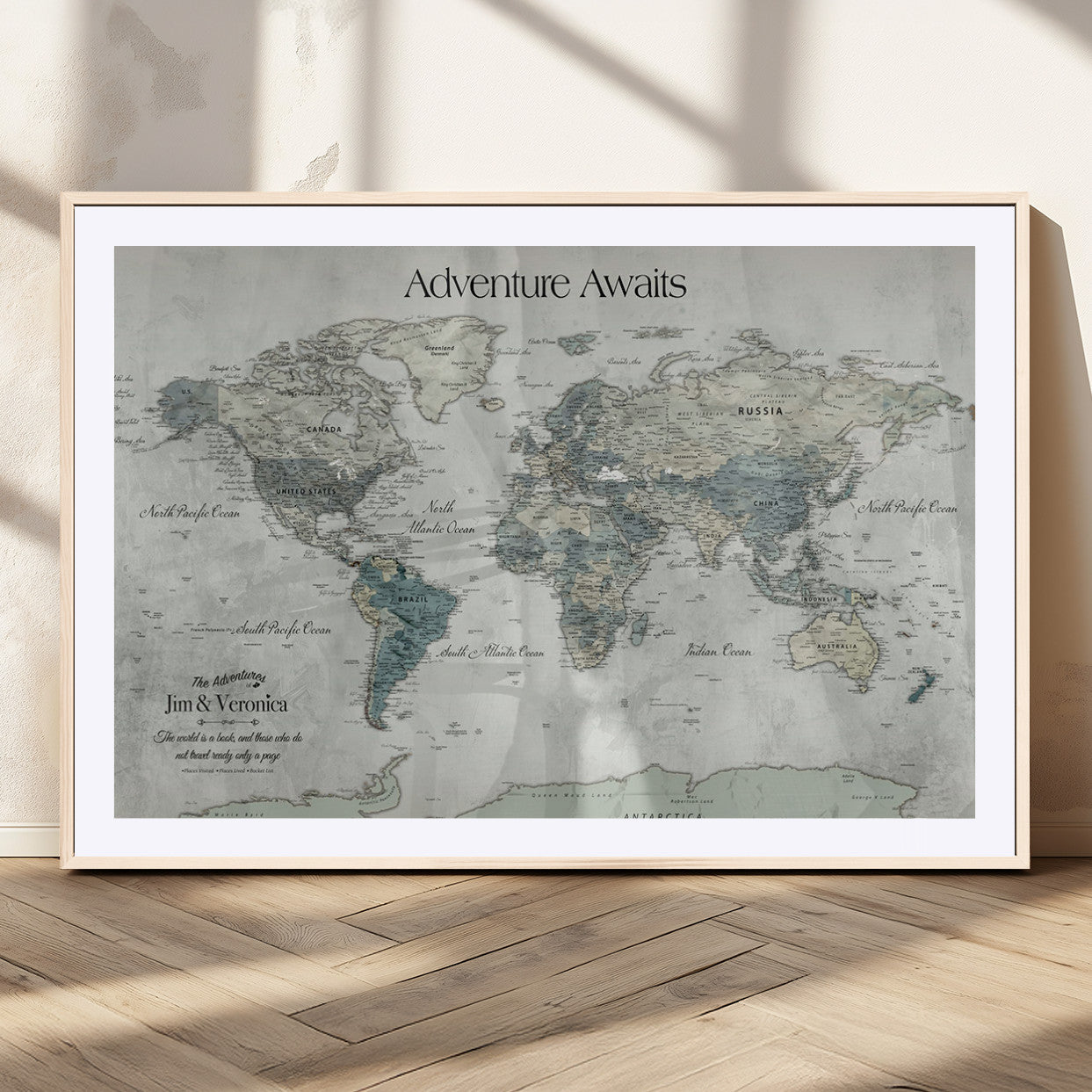 Customize Push Pin World Map Wall Canvas Print – Personalized Travel Tracker with Pins – Framed Custom Quotie Canvas for Home Office Decor