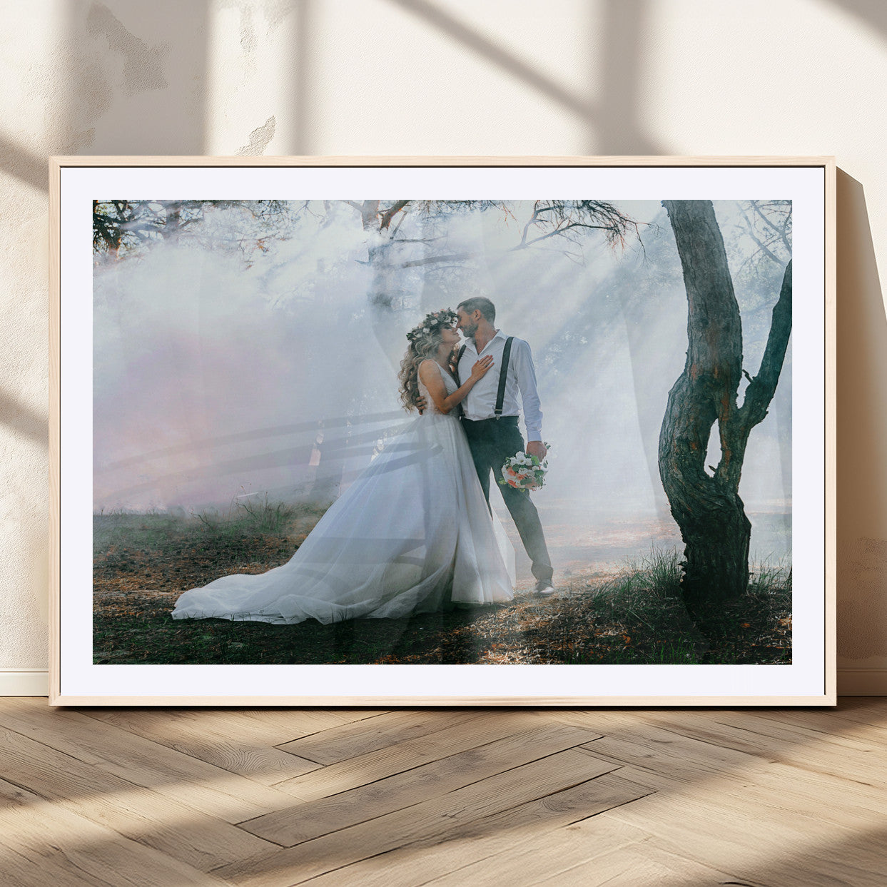 MGC-FP-36x24 - Forest Wedding Wall Art – Romantic Bride and Groom Canvas Print, Enchanted Woodland Photography Decor for Bedroom, Living Room, or Wedding Gift