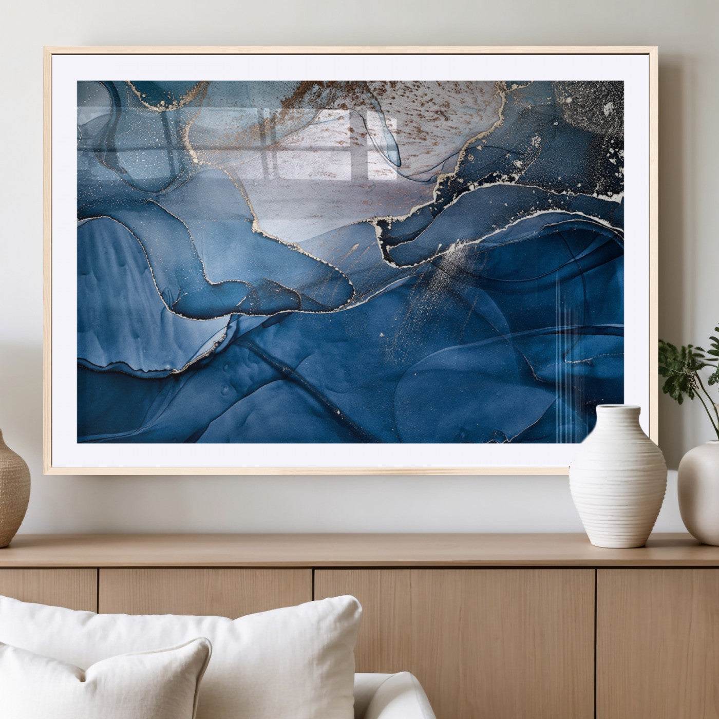 27810-MGC-FP-36x24_Natural-Abstract Blue Gold Fluid Art Wall Decor – Modern Canvas Print, Elegant Home & Office Wall Art, Stylish Living Room or Bedroom Decoration
