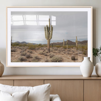 Canvas of a saguaro cactus in an earthy Sonoran desert landscape, ideal for Southwestern Boho or desert minimalism inspired home decor.   2/2