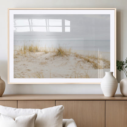 Canvas of soft beach dunes and coastal grasses in neutral tones, perfect for Scandinavian coastal or minimalist nature-inspired home decor.   2/2