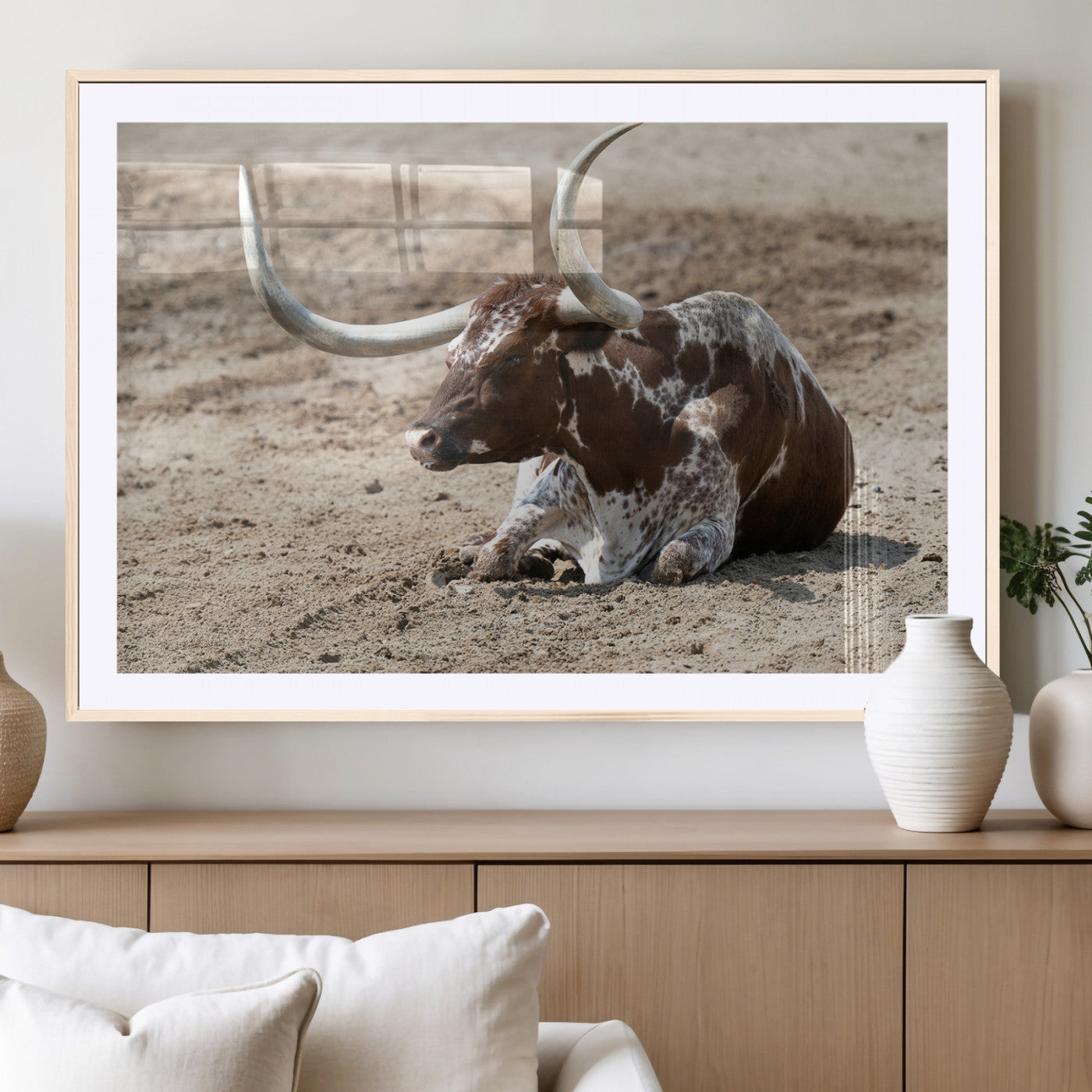 Texas Longhorn Wall Art Canvas Print, Framed Country Living Art Picture Print, Farmhouse Aesthetic Perfect Western Rustic Decor Artwork