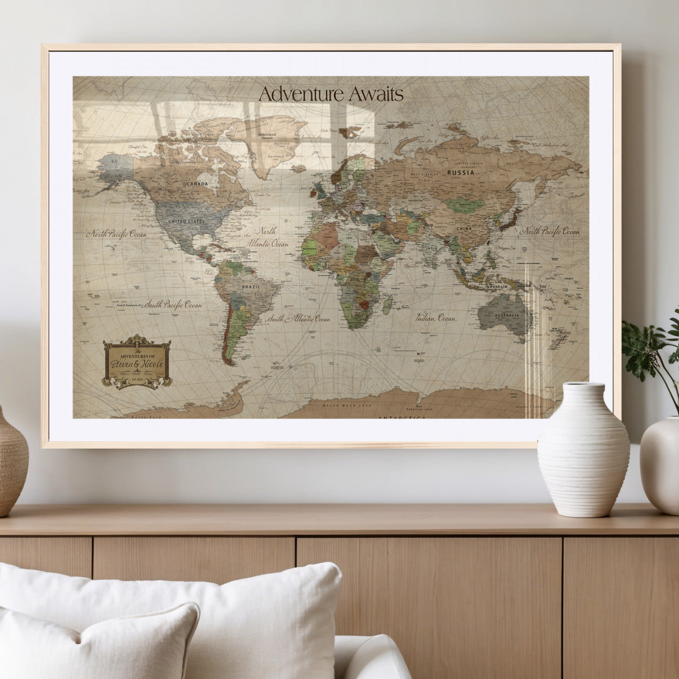 Custom Push Pin World Map Wall Canvas Print – Personalized Travel Tracker with Pins – Framed Custom Quotie Canvas for Home Office Decor