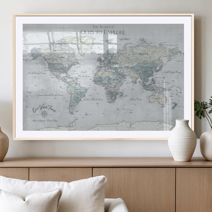 Custom Push Pin World Map Wall Canvas Print – Personalized Travel Tracker with Pins – Framed Custom Quotie Canvas for Home Office Decor
