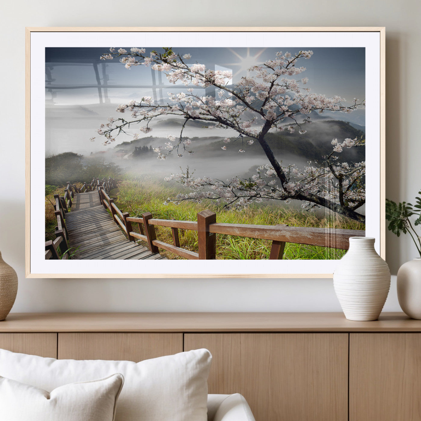 Sakura Cherry Blossom Pathway Canvas Wall Art – Tranquil Walk Through Blossoming Nature – Ready to Hang