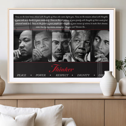 Monochrome canvas of iconic Black leaders with a powerful quote, perfect for modern spaces with a cultural or motivational theme.