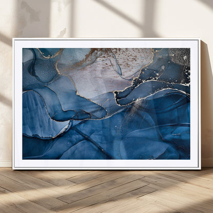 27810-MGC-FP-36x24_White-Abstract Blue Gold Fluid Art Wall Decor – Modern Canvas Print, Elegant Home & Office Wall Art, Stylish Living Room or Bedroom Decoration
