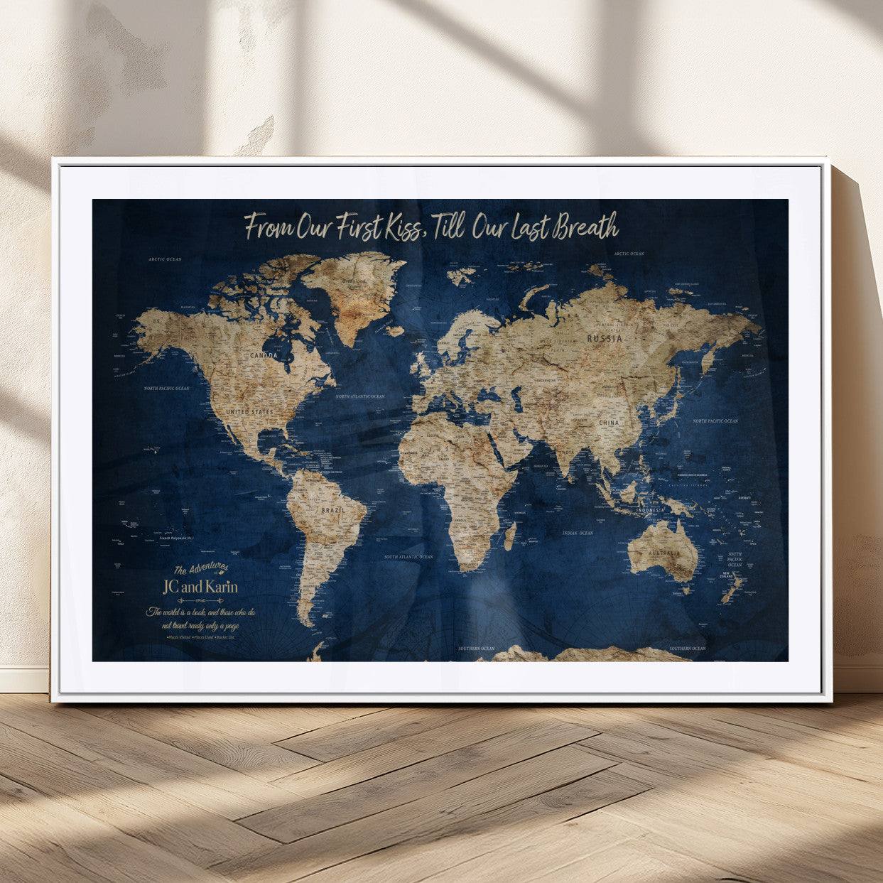 56122A-MGV-CV-36X24-Push Pin World Map Canvas Print – Framed Wall Art for Couples to Track Their Travels – Anniversary Gift or Home Adventure Decor - H2-Orj
