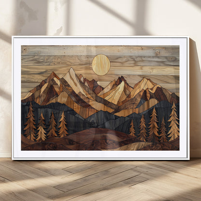 Mountain Landscape Wall Art Print - Sunset Hills Canvas Print, featuring an abstract nature scene with earthy tones and misty peaks, perfect for boho and modern decor.