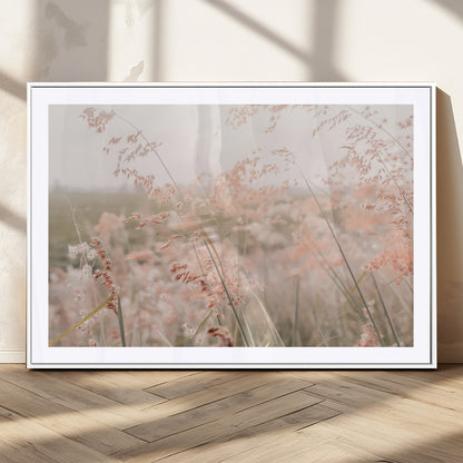 Soft pastel field with wild grasses in warm light, ideal for minimal nature or airy countryside-inspired interior wall decoration.