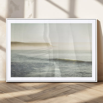 Canvas of a misty ocean scene with coastal cliffs and soft neutral tones, ideal for Scandinavian coastal or minimalist nature-inspired home decor.