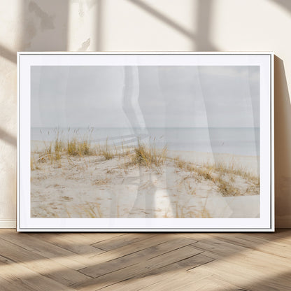 Canvas of soft beach dunes and coastal grasses in neutral tones, perfect for Scandinavian coastal or minimalist nature-inspired home decor.   2/2