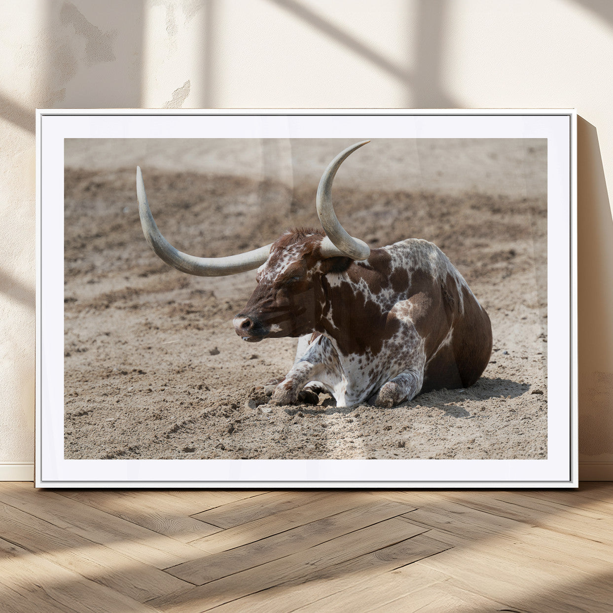 Texas Longhorn Wall Art Canvas Print, Framed Country Living Art Picture Print, Farmhouse Aesthetic Perfect Western Rustic Decor Artwork