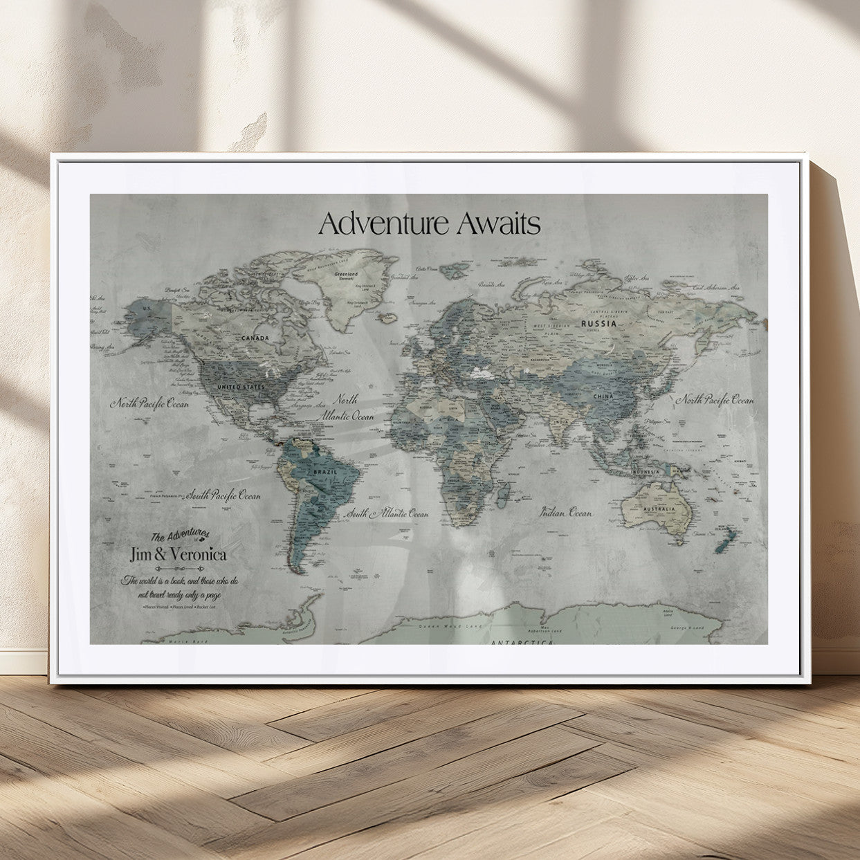 Customize Push Pin World Map Wall Canvas Print – Personalized Travel Tracker with Pins – Framed Custom Quotie Canvas for Home Office Decor