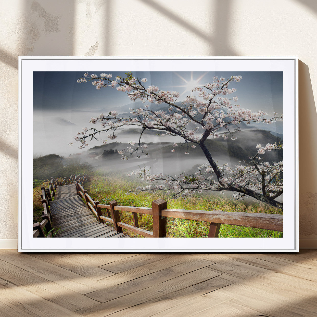 Sakura Cherry Blossom Pathway Canvas Wall Art – Tranquil Walk Through Blossoming Nature – Ready to Hang