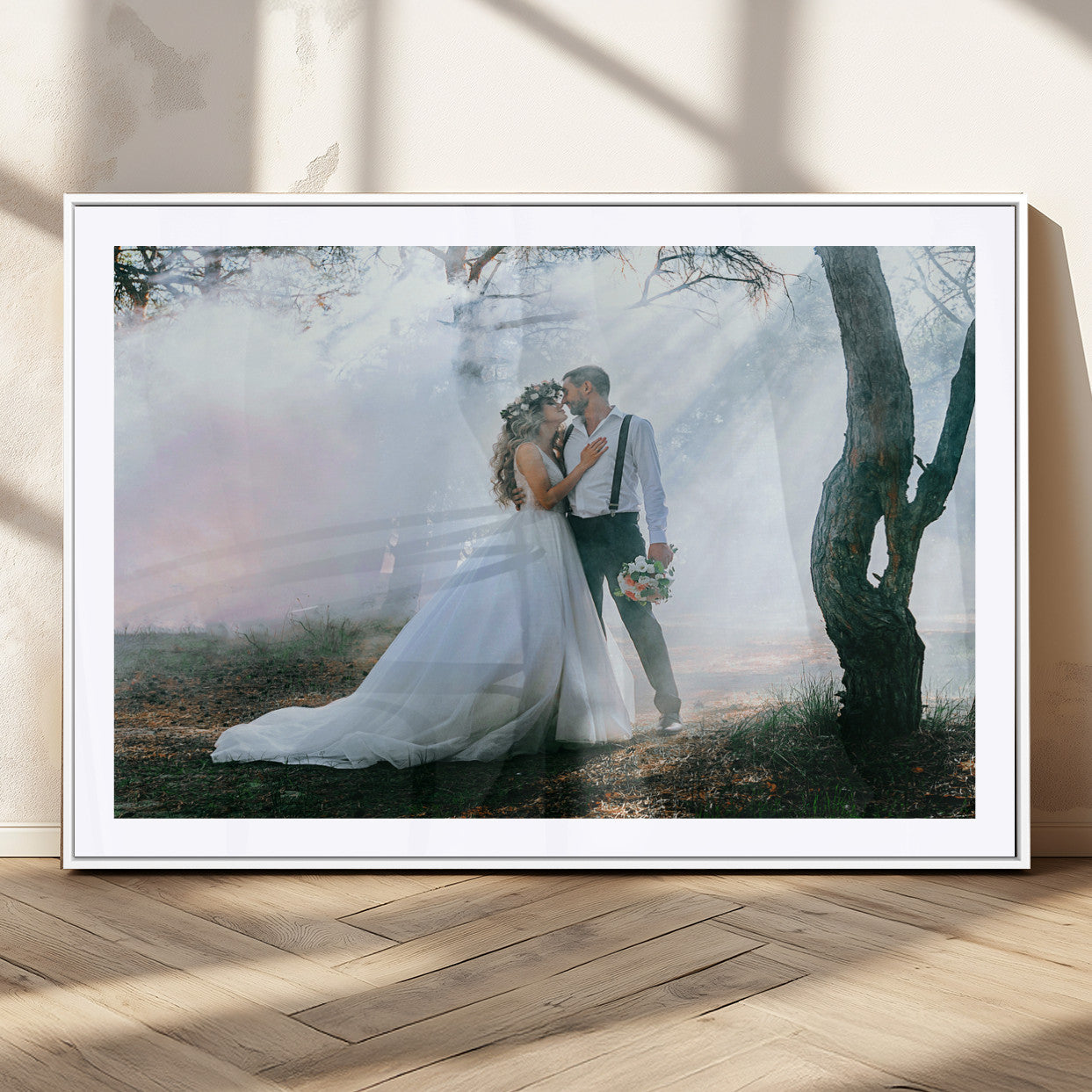 MGC-FP-36x24 - Forest Wedding Wall Art – Romantic Bride and Groom Canvas Print, Enchanted Woodland Photography Decor for Bedroom, Living Room, or Wedding Gift