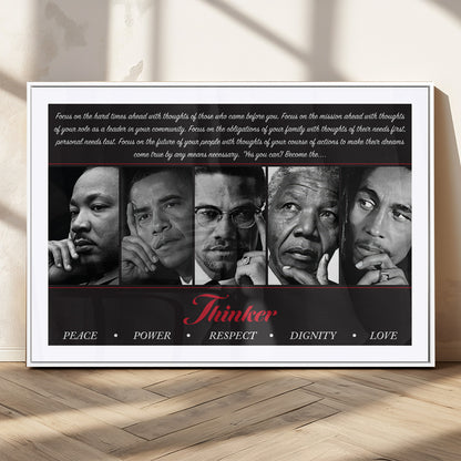 Monochrome canvas of iconic Black leaders with a powerful quote, perfect for modern spaces with a cultural or motivational theme.