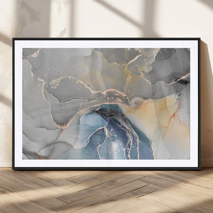 63211-MGC-FP-36x24_Black-Abstract Fluid Art Wall Decor – Blue, Gray & Gold Canvas Print, Modern Home and Office Wall Art Decor for Living Room, Bedroom or Workspace
