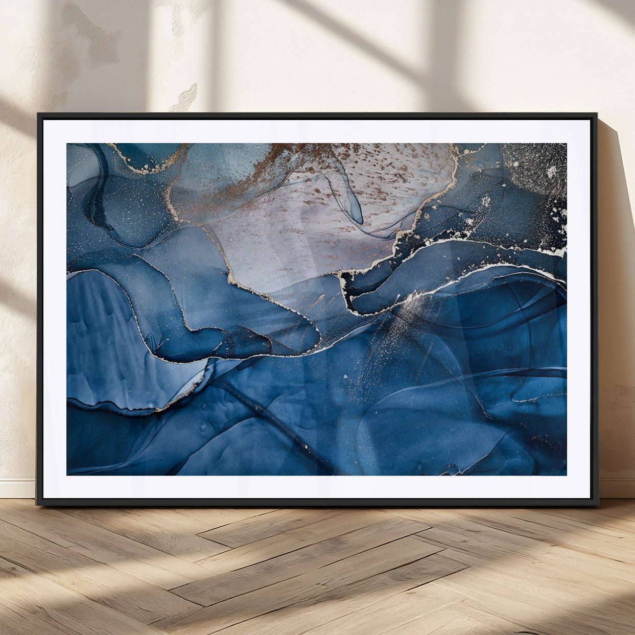 27810-MGC-FP-36x24_Black-Abstract Blue Gold Fluid Art Wall Decor – Modern Canvas Print, Elegant Home & Office Wall Art, Stylish Living Room or Bedroom Decoration