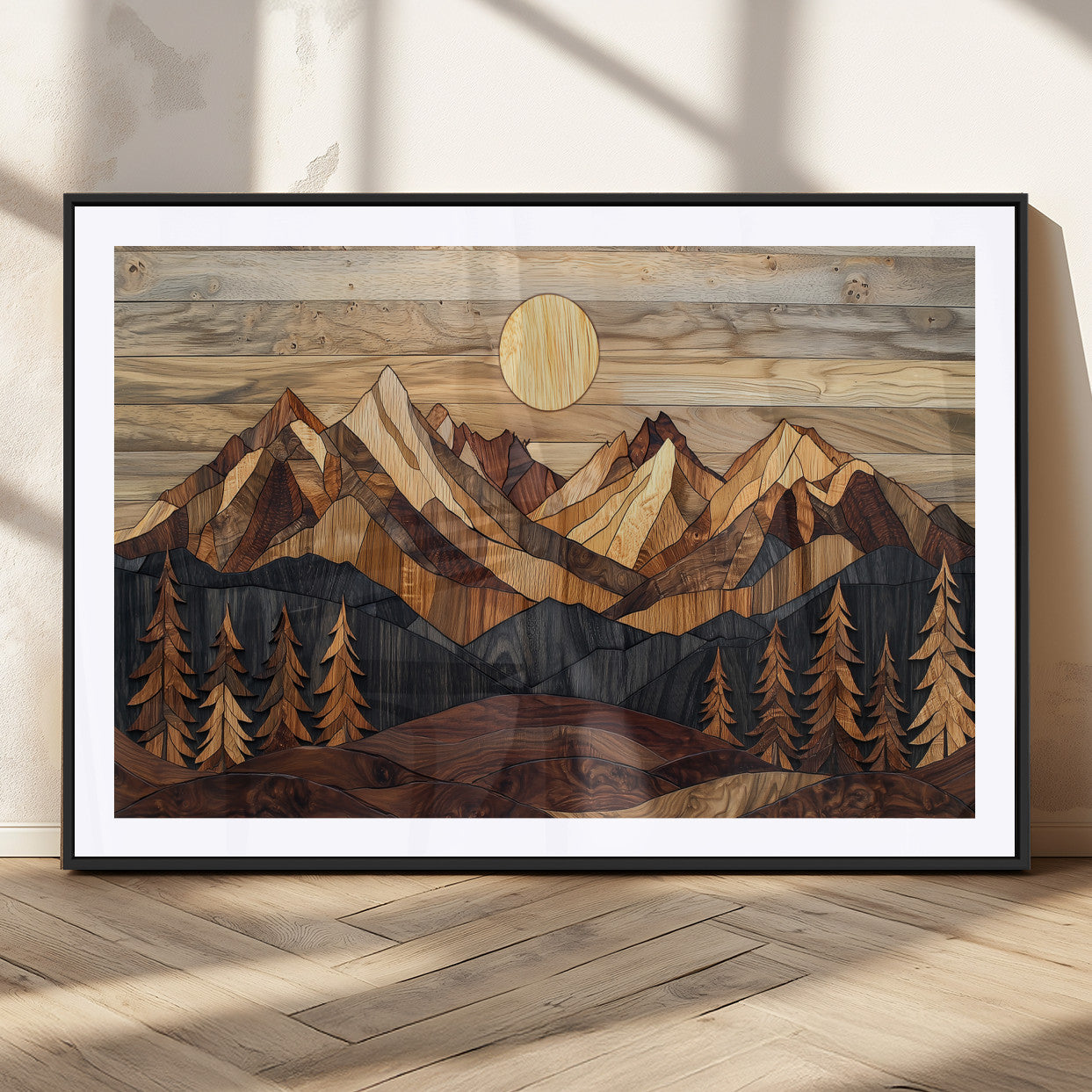 Mountain Landscape Wall Art Print - Sunset Hills Canvas Print, featuring an abstract nature scene with earthy tones and misty peaks, perfect for boho and modern decor.
