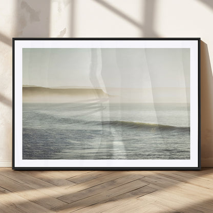 Canvas of a misty ocean scene with coastal cliffs and soft neutral tones, ideal for Scandinavian coastal or minimalist nature-inspired home decor.