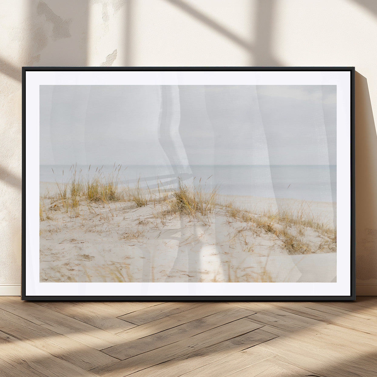 Canvas of soft beach dunes and coastal grasses in neutral tones, perfect for Scandinavian coastal or minimalist nature-inspired home decor.   2/2